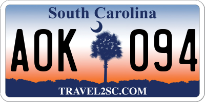 SC license plate AOK094