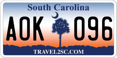 SC license plate AOK096