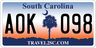 SC license plate AOK098
