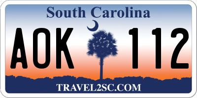 SC license plate AOK112
