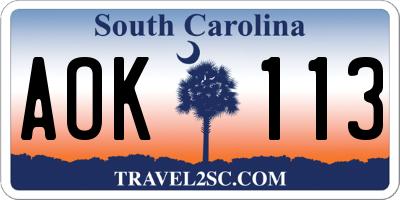 SC license plate AOK113