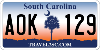 SC license plate AOK129