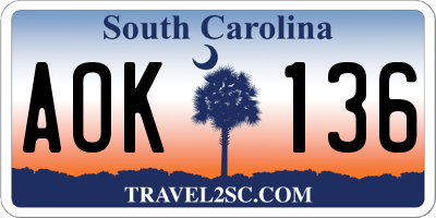 SC license plate AOK136