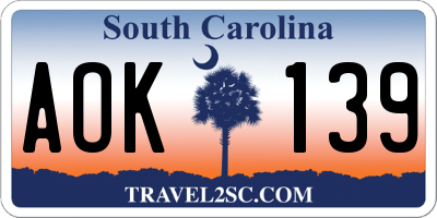SC license plate AOK139