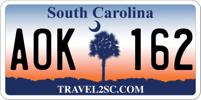 SC license plate AOK162