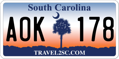 SC license plate AOK178