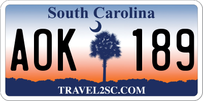 SC license plate AOK189