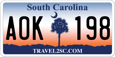 SC license plate AOK198