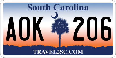 SC license plate AOK206