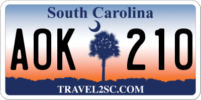 SC license plate AOK210