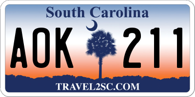 SC license plate AOK211