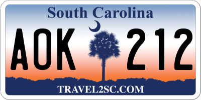 SC license plate AOK212
