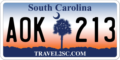 SC license plate AOK213