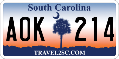 SC license plate AOK214