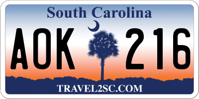 SC license plate AOK216