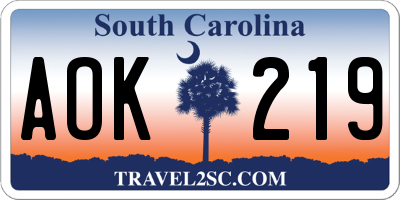 SC license plate AOK219
