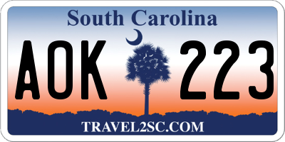 SC license plate AOK223