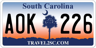 SC license plate AOK226