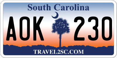 SC license plate AOK230
