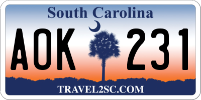 SC license plate AOK231
