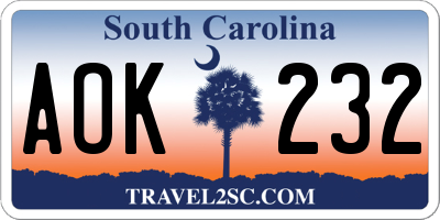 SC license plate AOK232