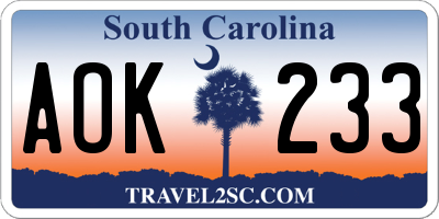 SC license plate AOK233