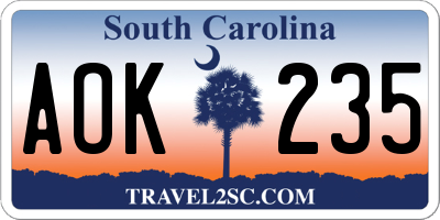 SC license plate AOK235