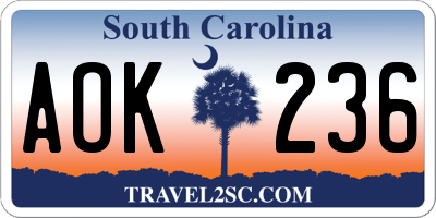 SC license plate AOK236