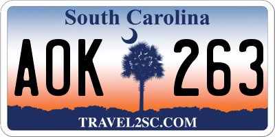 SC license plate AOK263