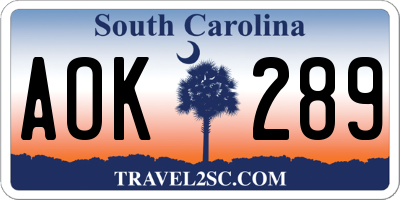 SC license plate AOK289
