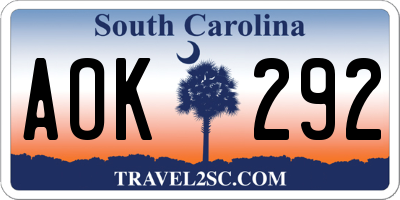 SC license plate AOK292