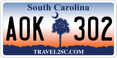 SC license plate AOK302
