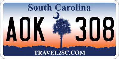 SC license plate AOK308