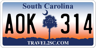 SC license plate AOK314