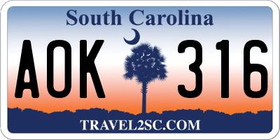 SC license plate AOK316