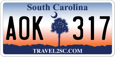 SC license plate AOK317