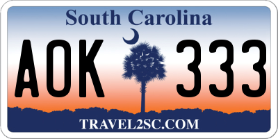 SC license plate AOK333
