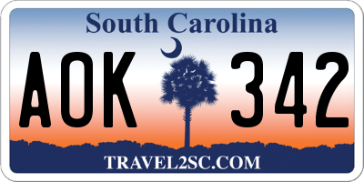 SC license plate AOK342