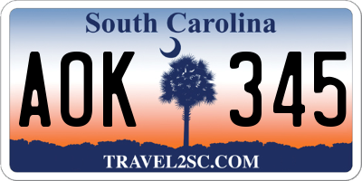 SC license plate AOK345