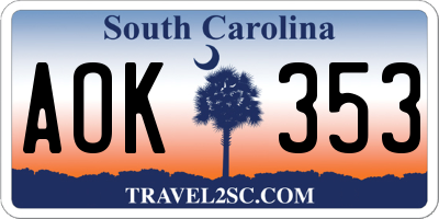 SC license plate AOK353