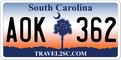 SC license plate AOK362
