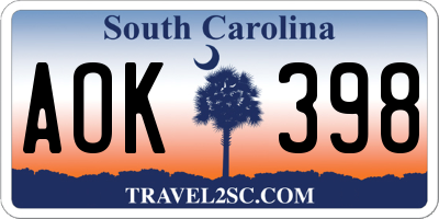 SC license plate AOK398