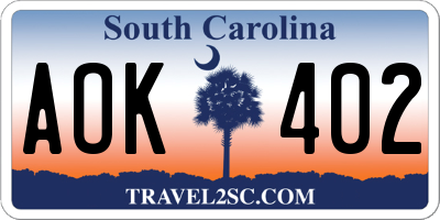 SC license plate AOK402