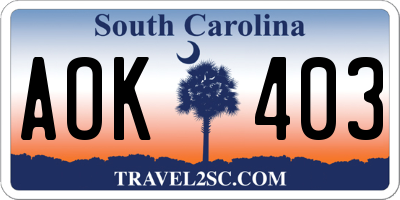 SC license plate AOK403