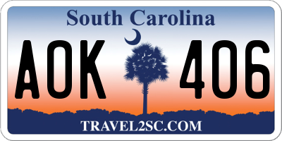 SC license plate AOK406
