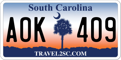 SC license plate AOK409
