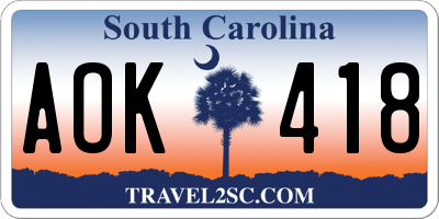 SC license plate AOK418