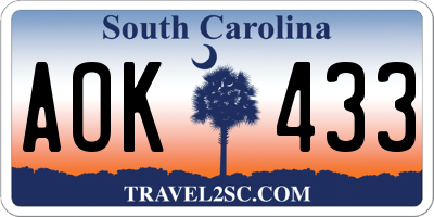SC license plate AOK433