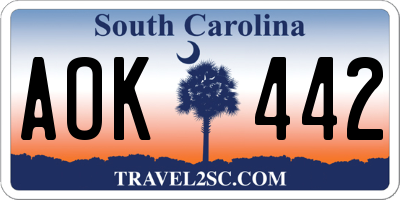 SC license plate AOK442