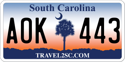 SC license plate AOK443
